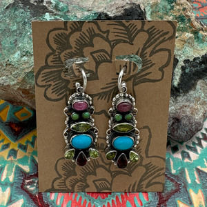 LEO FEENEY Sterling Sleeping Beauty Turquoise Multi-Stone Hoop Earrings Dangles